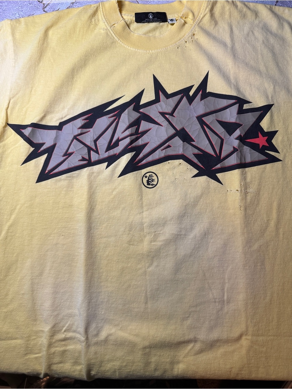 Yellow Graphic Tee with Bold Star Graffiti
